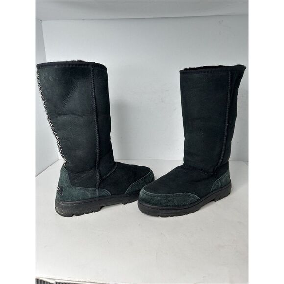 UGG Ultra Tall Tasman‎ Braid Shearling Boots W Size 8 Dk Green Australia Wool - Picture 1 of 8